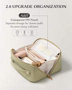 EACHY Travel Makeup Bag, Large Capacity Cosmetic Bag for Women, Waterproof PU Leather, Flat Open Portable Toiletry Bag for Skincare, Brushes & Travel Essentials