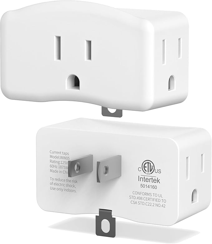 ETL Listed 3 Prong to 2 Prong Grounded Adapter, FiiMan 3 Pin to 2 Pin Polarized Plug Extender Power Strip Triple Outlet Converter, 3-Sided Outlets Wall Plug Splitter for Household Appliances,White(1)