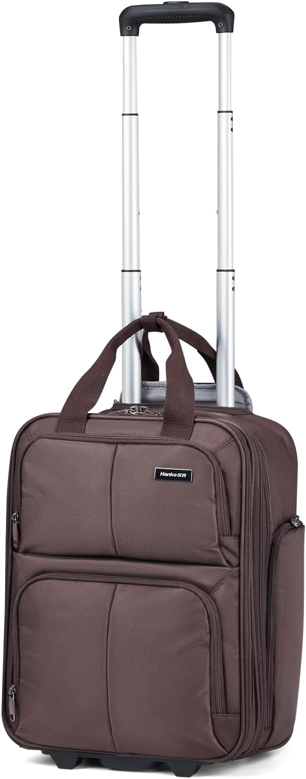 Hanke Expandable Underseat Carry on Luggage for Airplanes,Small Rolling Softside Suitcase Travel Luggage Personal Item Bag,Lightweight luggage bags for travel,Coffee,16-Inch