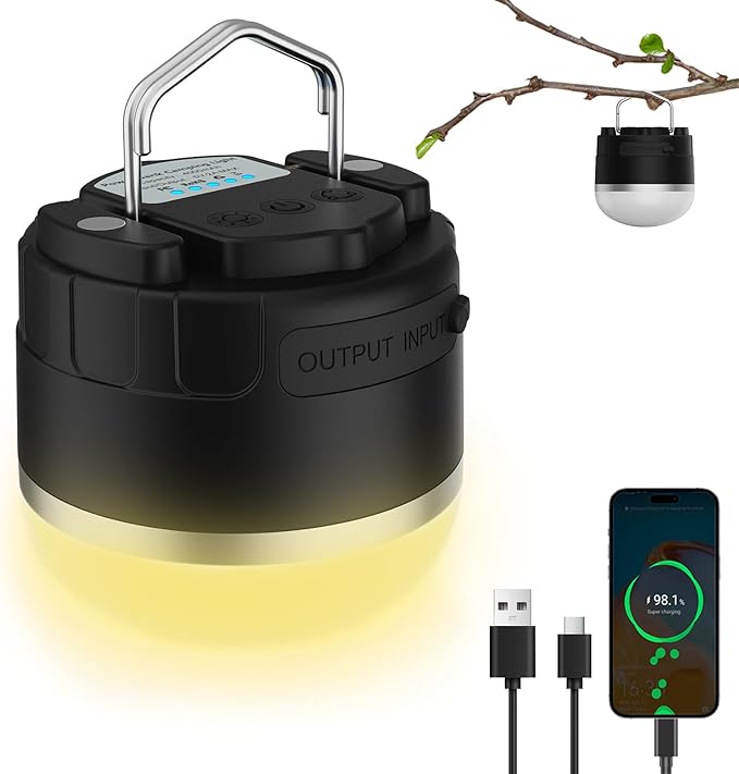 YINGWOND LED Camping Lantern Rechargeable 1000LM,4 Modes,Portable Tent Light Built-in 4000mAh Battery,Waterproof Emergency Light for Hurricane,Outdoors,Hiking,Outages