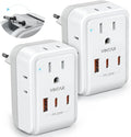 2 Pack European Travel Plug Adapter, VINTAR PD 20W Foldable Type C Adapter with 4 AC Outlets 3 USB Ports(2 USB C), Travel Essentials Charger for US to Most of Europe EU Italy Spain France