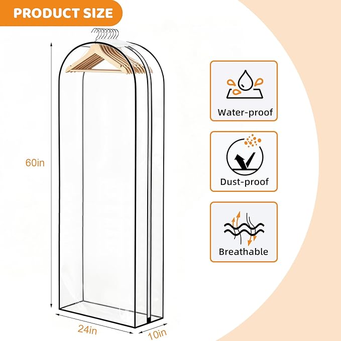 Dntorx 4 Pack Clear Garment Bags with Side Zipper, 60" Clothes Covers with 10" Gusset, Transparent Hanging Suit & Coat Covers for Closet Storage, Jackets, Dresses, Windbreakers