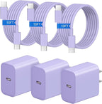 iPhone 17 16 15 Charger Fast Charging 3+3Pack 20W USB C Wall Charger with 10FT Fast Charging Cable Compatible with iPhone 17/17 Air/17 Pro/17 Pro Max/iPhone 16/15 Series, iPad Pro/AirPods -Purple
