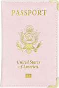 Missmore PU Leather Passport Cover with Gold USA Logo Printed for Travel (Pink)