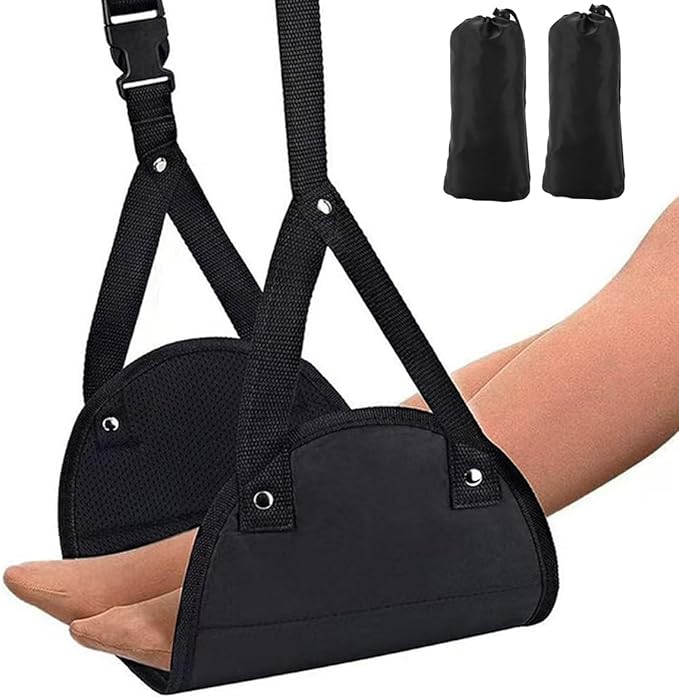 2 Pack Foot Hammock for Plane Travel, Airplane Travel Footrest Hammocks Adjustable Length Hanger for Comfortable Foot Rest, Portable Under Desk Flight Foot Leg Sling