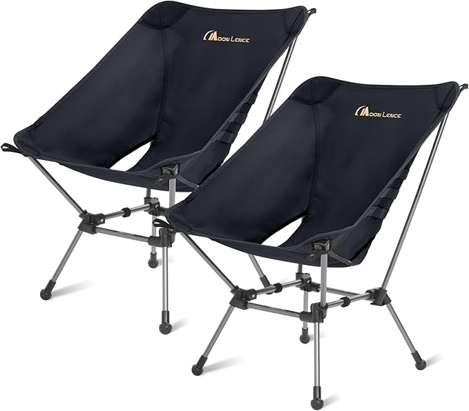 MOON LENCE Portable Camping Chair Plus, Larger & Roomier, Compact and Lightweight Still, Folding Chair for Backpacking & Hiking, 330Lbs Capacity (Black-2pack)