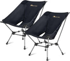 MOON LENCE Portable Camping Chair Plus, Larger & Roomier, Compact and Lightweight Still, Folding Chair for Backpacking & Hiking, 330Lbs Capacity (Black-2pack)