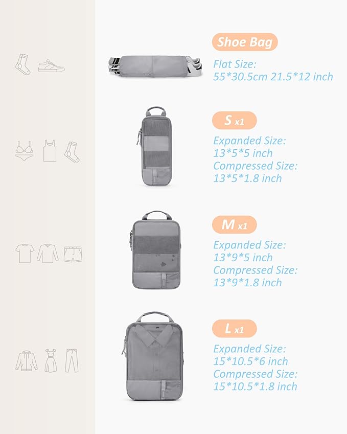 BAGSMART 6 Set /4 Set/2 Set Compression Packing Cubes for Travel, Lightweight Luggage Organizer Bags, Durable Space Saver Bags Travel Essentials