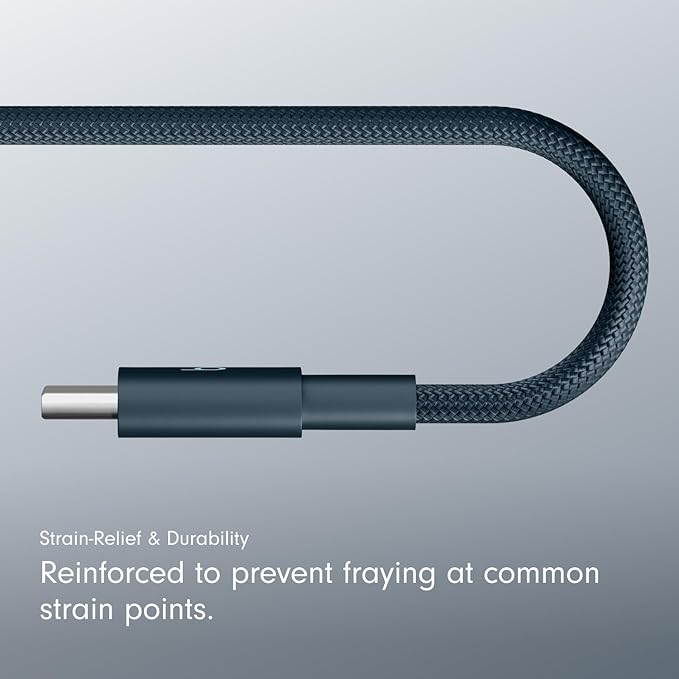 Beats USB-C to USB-C Woven Cable Fast Charging Durable/Tangle-Free Compatible Charger for Apple & Android Devices (1.5 m, 5 ft) - Nitro Navy