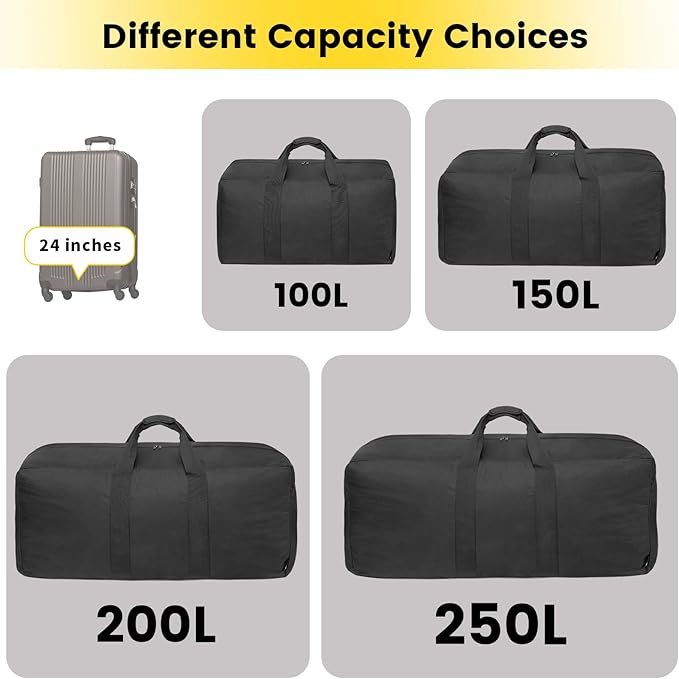 Vorspack Extra Large Duffle Bag for Travel - 250L Duffel Bag for Men Gear Bag for Storage Foldable Weekender Bag for Overnight Camping - Black