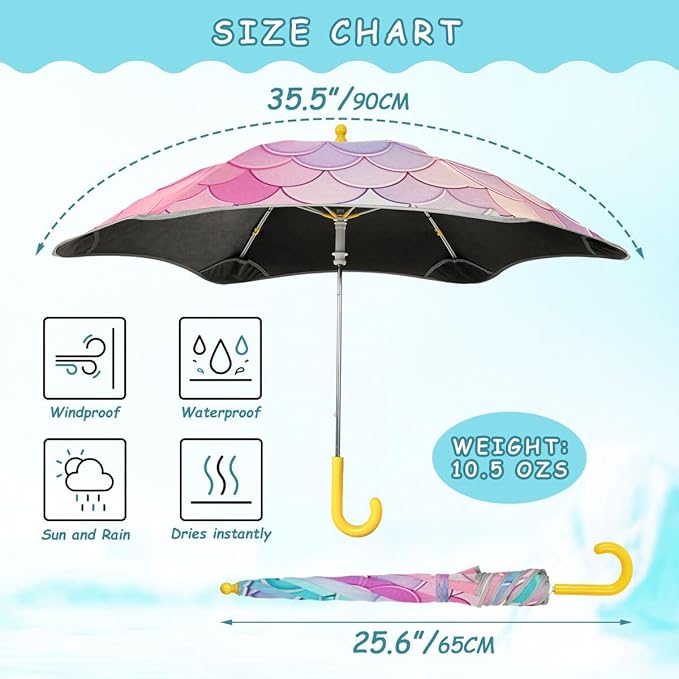 ALAZA Kids Umbrella Stick Umbrellas Cute Umbrella for Boys Girls Toddler UV/Sun Rain Windproof
