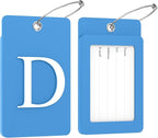 Gostwo 2 Pack Luggage Tags for Suitcases, 26 Initial Letter Travel Luggage Baggage Identification Labels ID Tag Fully Bendable Tags with Stainless Steel Loop (Blue) (Letter D)