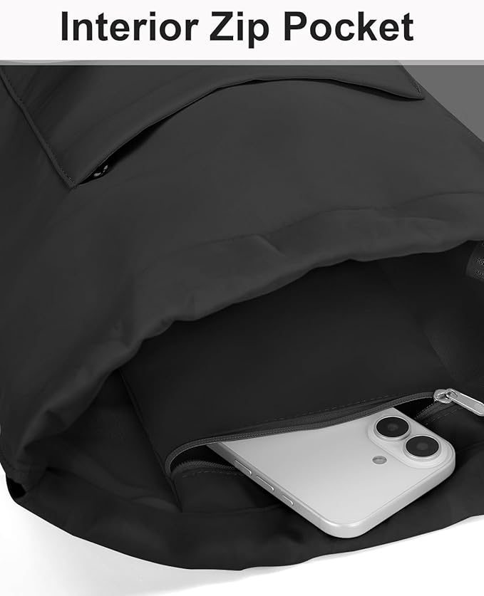 BAVELOE Drawstring Backpack Sports Gym Sackpack with Pockets Water Resistant Cinch String Bag for Women Men（Black）