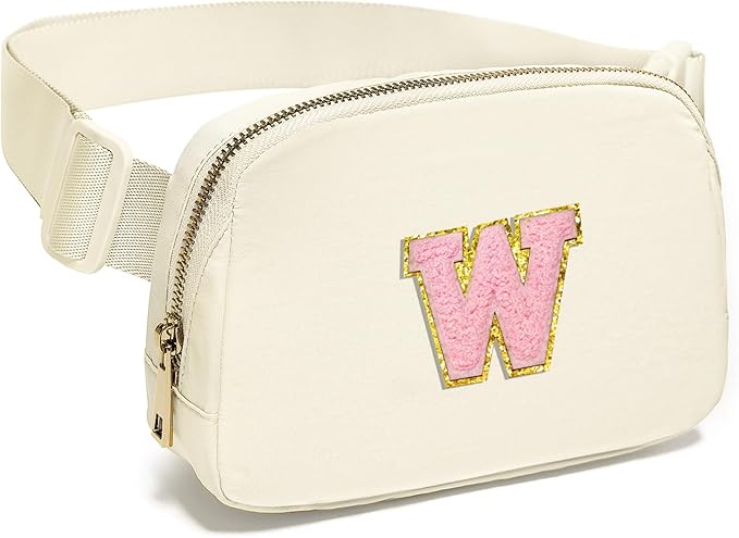 Gitus Personalized Gifts Birthday Gifts for Girls Fanny Pack Cross Body Bags with Initial Letter Preppy Stuff Gifts for Her Girlfriend Wife Sister Friends Mom (Ivory-W)