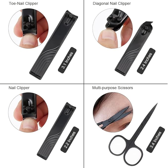 ZIZZON Travel Mini Manicure set Nail Clipper set 10 in 1 Stainless Steel Pedicure Care Grooming kit with Case(Black/Yellow)