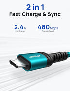 JSAUX Micro USB Charger Cable, (3-Pack 3.3ft+6.6ft+10ft) Android Charger Micro USB to USB A Nylon Braided Cord Compatible with Samsung Galaxy S6 S7 Edge Note 5, Kindle and More-Green
