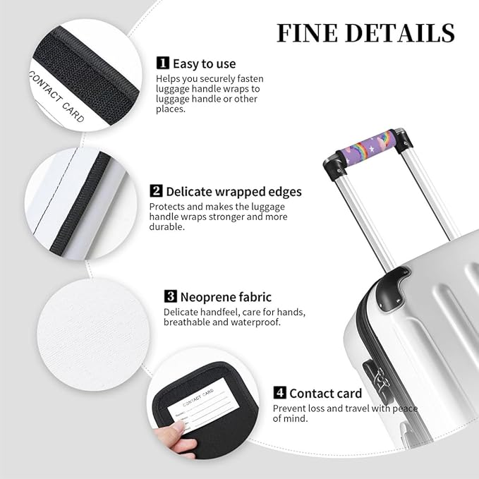 2 Pack Luggage Handle Wrap with Travel Tags - Non-Slip Protective Cover Soft Handle Grips Covers for Suitcase(Rainbow Cloud Star Crown)