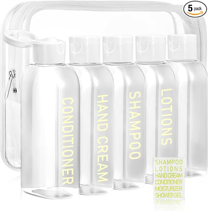 Travel Shampoo Bottles 5 pcs 3.4oz TSA Approved Travel Bottles for Toiletries Travel Size Bottles Leak Proof Empty Lotion Containers with Flip Cap Small Plastic Squeeze Bottlesp-Clear