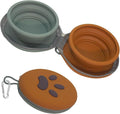 Collapsible Dog Bowls, 2-in-1 Silicone Pet Food and Water Bowl with Carabiner, Portable Double Compartment Dish for Travel, Camping, Hiking Puppy Essentials (Green Brown)