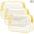 PACKISM Clear Toiletry Bag - 3 Pack TSA Approved Toiletry Bag Quart Size Bag, Travel Makeup Cosmetic Bag for Women Men, Carry on Airport Airline Compliant Bag, Yellow