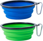 Dog Bowl Pet Collapsible Bowls, 2 Pack Collapsible Dog Water Bowls for Cats Dogs, Portable Pet Feeding Watering Dish for Walking Parking Traveling with 2 Carabiners (Blue+Green, Medium)