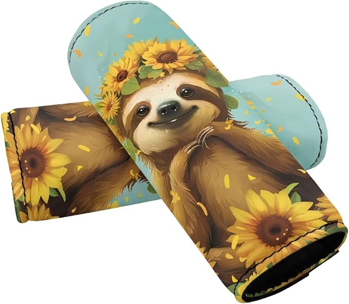 BIGCARJOB Sunflower Sloth Print Luggage Handle Wraps Set for Suitcase,2 Pieces Door Handle Protection Sleeve Covers Car Grab Handle Wraps Luggage Handle Tags Travel Accessories
