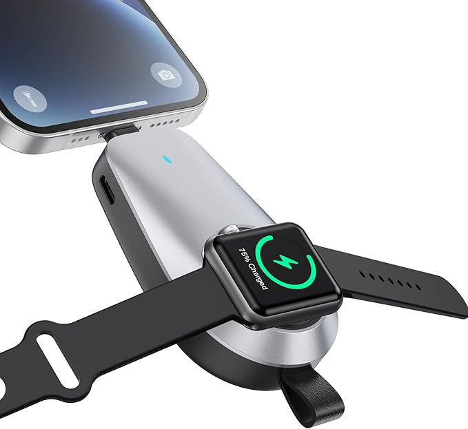 Mini Portable Wireless Charger for Apple Watch,1600mAh Keychain Travel Emergency Power Bank for iPhone,Compact Magnetic iWatch Charger,for iWatch 9/8/UItra/7/6/SE/5/4/3&iPhone 5-13/14 Series(Black)