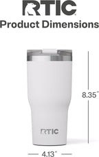 RTIC 30oz Essential Tumbler with Lid, Ceramic Lined, Insulated, Stainless Steel, Metal, Double Wall Vacuum-Insulation, Travel Cup for Iced Coffee, Tea, Hot and Cold Drink, White
