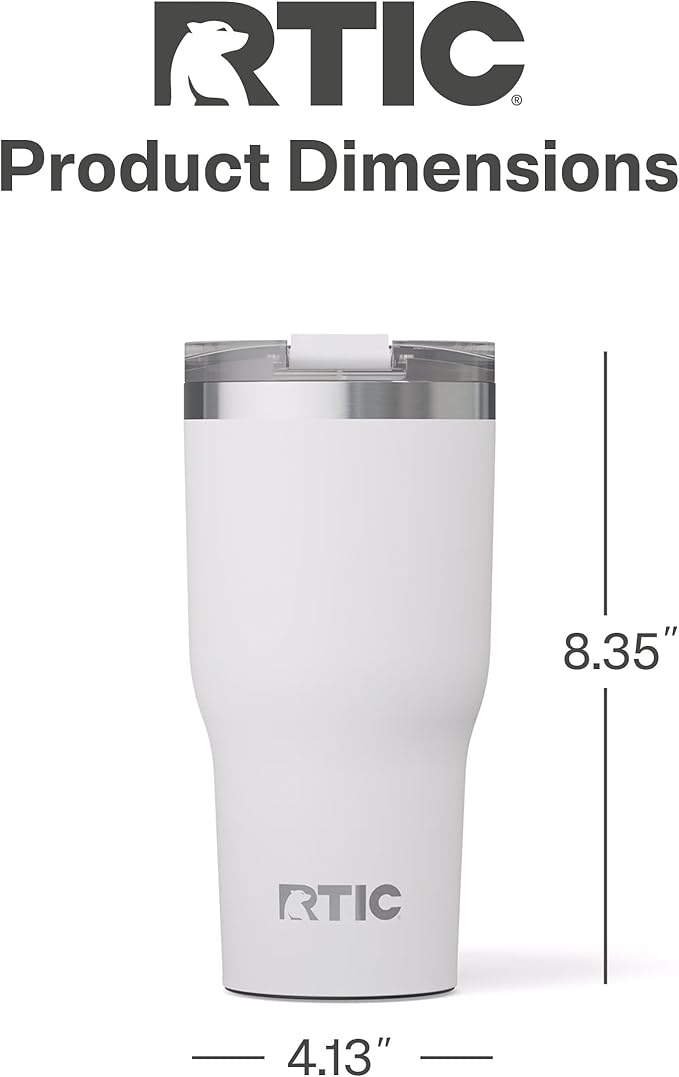 RTIC 30oz Essential Tumbler with Lid, Ceramic Lined, Insulated, Stainless Steel, Metal, Double Wall Vacuum-Insulation, Travel Cup for Iced Coffee, Tea, Hot and Cold Drink, White