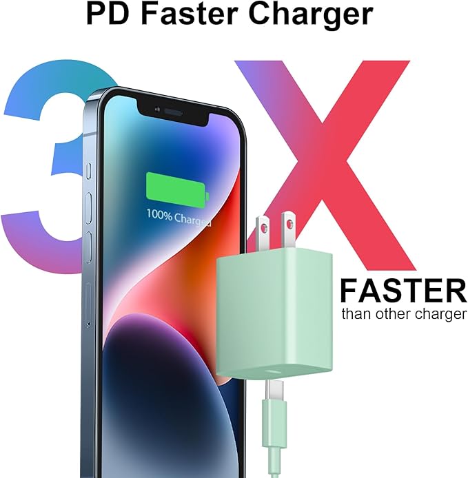 iPhone 17 16 15 Charger Fast Charging 3+3Pack 20W USB C Wall Charger with 6FT Fast Charging Cable Compatible with iPhone 17/17 Air/17 Pro/17 Pro Max/iPhone 16/15 Series, iPad Pro/AirPods -Green