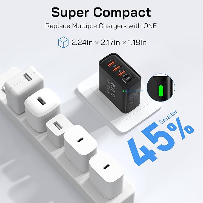 2Pack USB C Fast Charger Block, Total 60W 5-Port USB C Wall Charger 30W Type C Charging Block, 2USB C+3USB A PD 3.0 Multiport Charging Cube for iPhone 17 16 15 14 Pro Max, G-alaxy S26 S25 Ultra, i Pad
