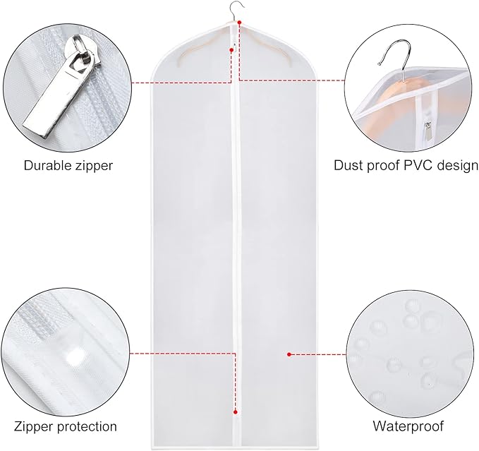 Zilink Garment Bag Dress Bags for Storage Set of 10 Long Dresses Suit Protector Cover 60-inch with Full-Length Zipper for Suit, Coat, Long Winter Coat, Long Dress Closet Storage
