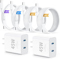 QZIIW iPhone 17 16 15 Pro Max Charger Fast Charging,45W Dual Port USB C Fast Charger Block [2-Pack] & Extra Long 60W 3/6/10/10FT USB C Cable - PD Quick Adapter 3.0 for iPhone 16 15 17/16 15 17 Pro.