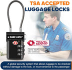 SURE LOCK TSA Approved Luggage Locks with Open Alert & Easy-Read Dials, Re-settable 3-Digit Combination, Zinc Alloy Body for Suitcase, Backpack, Gym Lockers(Black 1 Pack)