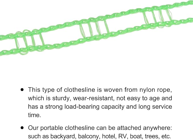 uxcell Portable Clothesline, 9.84ft Nylon Windproof Non-Slip Washing Line Rope for Courtyard Outdoor Travel Camping Laundry Drying, Green
