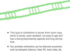 uxcell Portable Clothesline, 26.24ft Nylon Windproof Non-Slip Washing Line Rope for Courtyard Outdoor Travel Camping Laundry Drying, Green