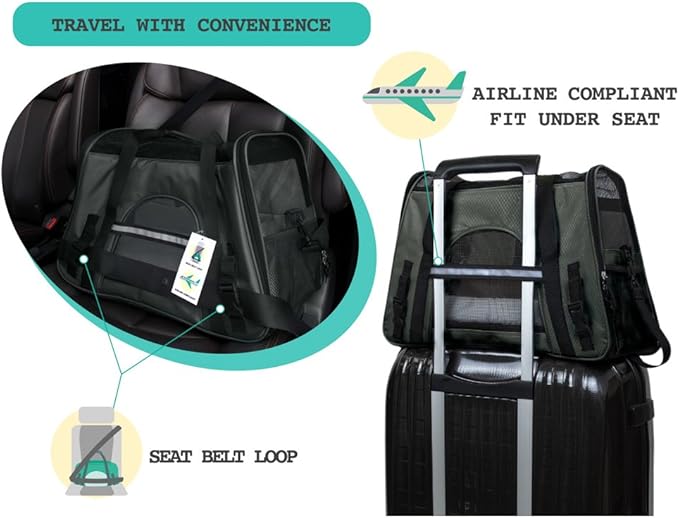 PetAmi Airline Approved Pet Carrier for Cats & Small Dogs, Soft Sided TSA Travel Carrier Bag Sherpa Bed, Breathable Mesh Ventilation, Collapsible Bowl, Fits Under Seat, Up to 18 lbs, Small Dark Gray