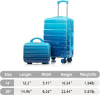 20 Inch Carry on Luggage with 14 Inch Cosmetic Case, 2 Pcs Hardshell Lightweight Durable Spinner Suitcase Set for Travel, Women, Men, TSA Lock, ABS, 20+14 Inch, Navy Light Blue
