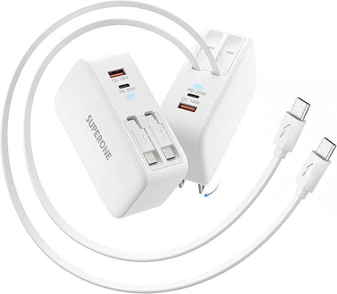 SUPERONE Retractable iPhone Charger, 4-Port USB C Charger Block, iPhone Chargers Fast Charging with Dual USB C Cable, Wall Chargers for iPhones 17/16/15/14/13/12/11 Series, Pad, Samsung, Pixel