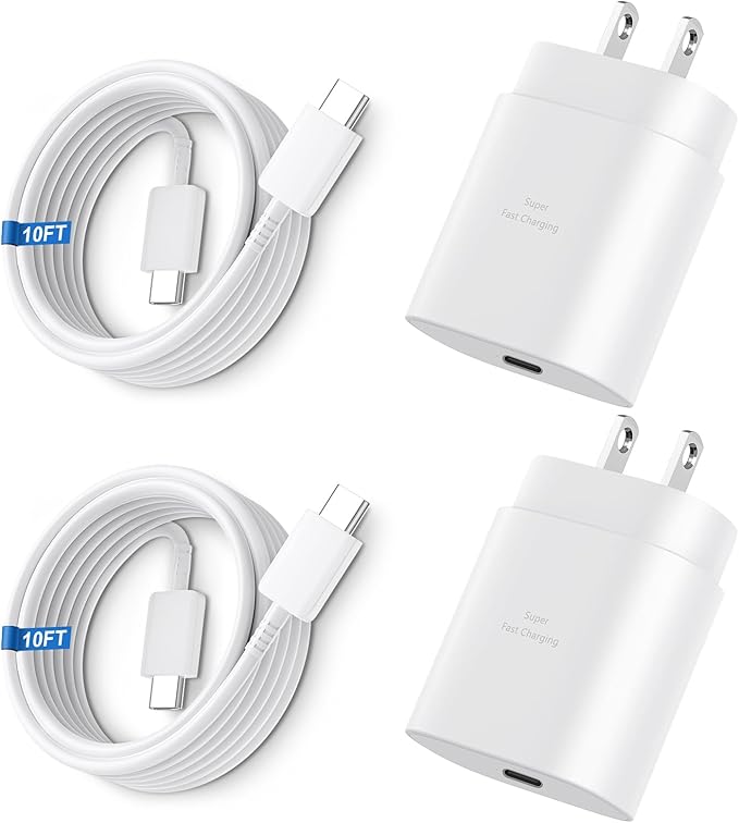 Super Fast Charger Type C, 25W USB C Wall Charger Fast Charging for Samsung Galaxy S26 Ultra/S26/S26+/S25 Ultra/S25/24 Ultra/S24/S23 Ultra/S22 Ultra with 10FT Long Android Type C Charger Cable 2Pack