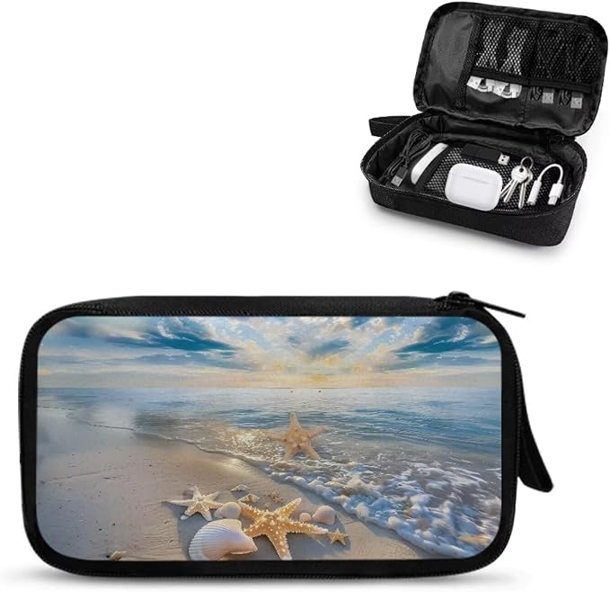 Sunset Starfish Shell Print Digital Organizing Bag - Multifunctional Charger, Earphone & USB Cable/SD Card Charging Head Storage