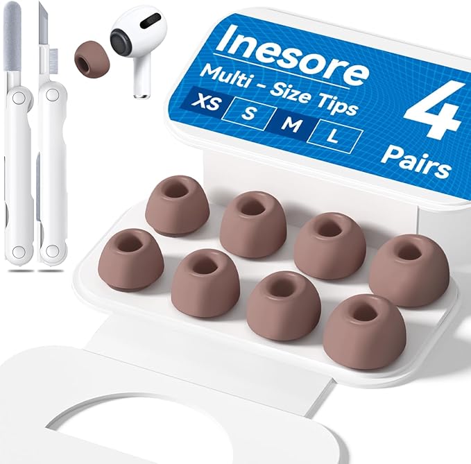 4 Pairs Replacement Ear Tips for AirPods Pro 2nd/1st Generation with Portable Storage Box & Cleaner Pen,Noise Reduction Holewith & Built-in dust Guard Screen,Silicone EarTips(Light Brown)
