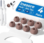 4 Pairs Replacement Ear Tips for AirPods Pro 2nd/1st Generation with Portable Storage Box & Cleaner Pen,Noise Reduction Holewith & Built-in dust Guard Screen,Silicone EarTips(Light Brown)