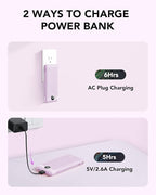 VRURC Portable Charger Built-in Cables and AC Wall Plug,USB C Power Bank 10000mAh, Travel Essentials Phone Charger Compact Lightweight External Battery Pack for Smart Phones, Tablets etc (Purple)