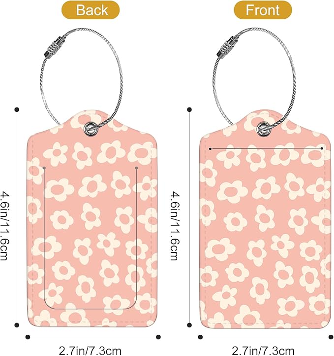 2Pack Luggage Tags for Suitcases, Cute Unique Pu Leather Cruise Luggage Tag with Privacy Cover ID Label Address Card and Metal Ring Suitable for Women Men Kids Travel Bag Pink and beige flowers