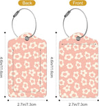 2Pack Luggage Tags for Suitcases, Cute Unique Pu Leather Cruise Luggage Tag with Privacy Cover ID Label Address Card and Metal Ring Suitable for Women Men Kids Travel Bag Pink and beige flowers