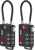 TSA Approved Cable Luggage Locks, Re-settable Combination with Alloy Body, Black 2 Locks.