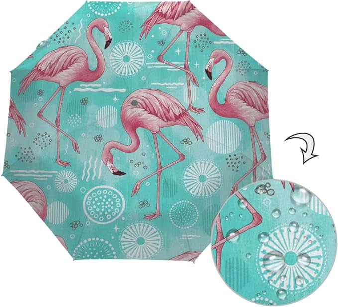 Travel Umbrella for Rain - Flamingo Windproof Compact Automatic Reverse Folding Umbrellas for Kids Women, Cute Small Auto Open Close Umbrella for Backpack, Commute, Car