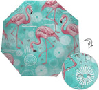 Travel Umbrella for Rain - Flamingo Windproof Compact Automatic Reverse Folding Umbrellas for Kids Women, Cute Small Auto Open Close Umbrella for Backpack, Commute, Car
