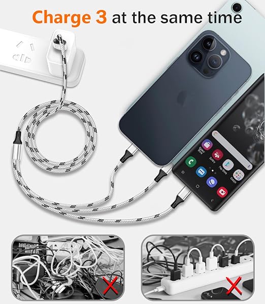 Multi Charging Cable, 5ft 3Pack Multi Charger Cable Nylon Braided Multiple USB Universal 3 in 1 Charging Cord Adapter with Type-C, Micro USB Port Connectors for Cell Phones and More